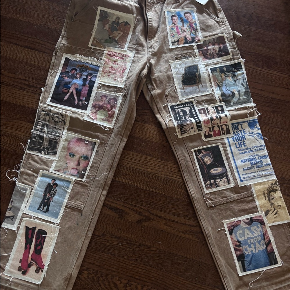 Carhartt Tan Straight Leg Jeans with Graphic Patches